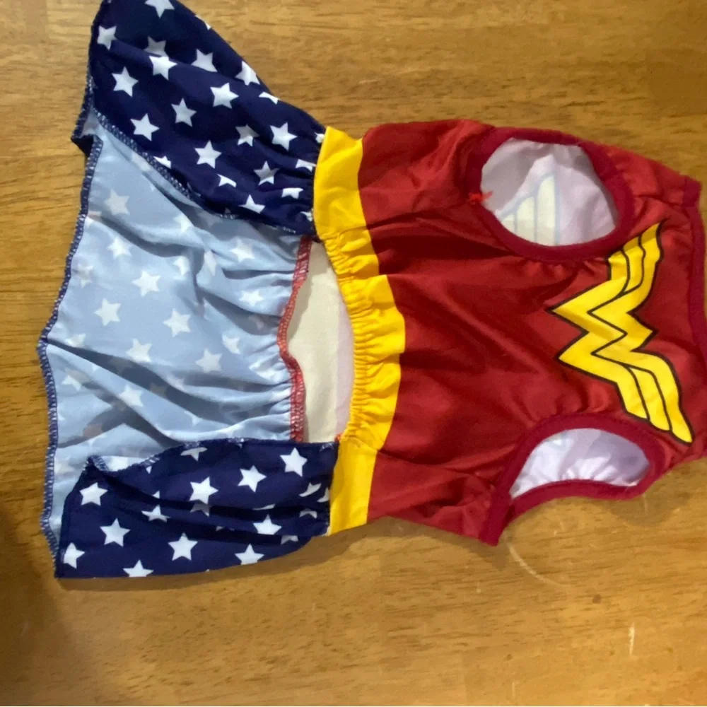 Wonder Woman Dog Costume -‎ Red, Yellow, and Blue